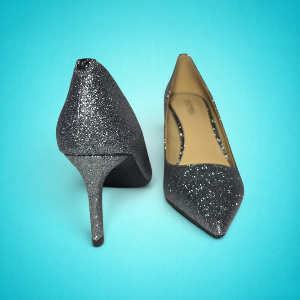 New Women's Michael Kors Alina Flex Pump Glitter Leather, Color Gunmetal, Size 7 - Picture 6 of 11